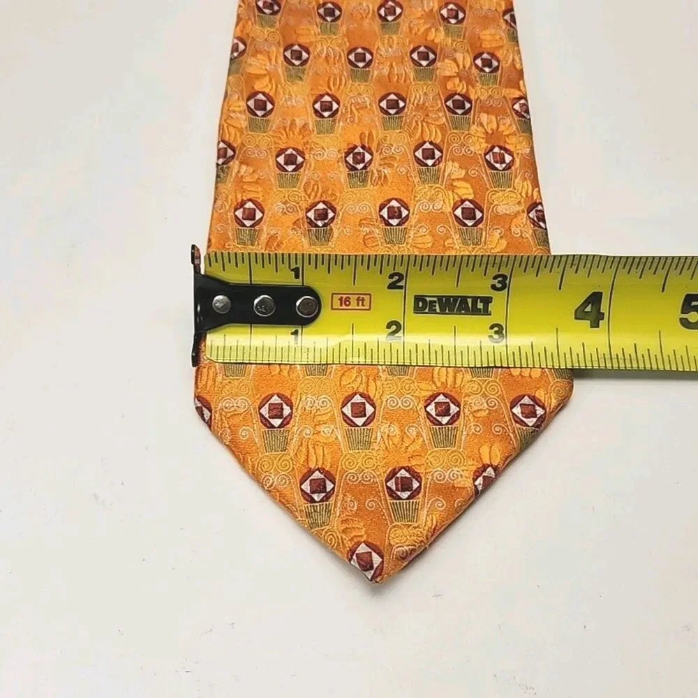 Ermenegildo Zegna Tie Necktie 100% Silk Orange Geometric Print Italy